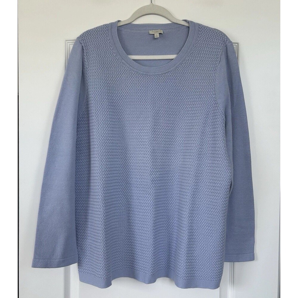 Talbots Plus Womens Basket Weave Sweater Size 2X Lavender Crew Neck Cotton